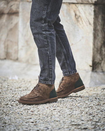 Ankle boot in leather and ancient Casentino wool